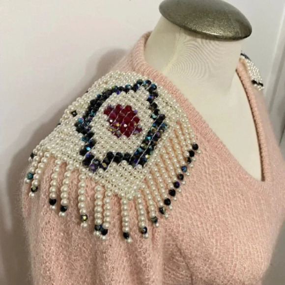 VINTAGE - Rare Giusi Slaviero Parma Italy Shoulder Tassel V-neck Sweater - Picture 8 of 10